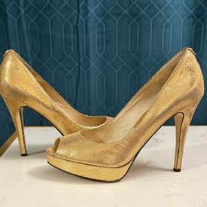 Michael Kors Shimmering Gold Peep-Toe Heels